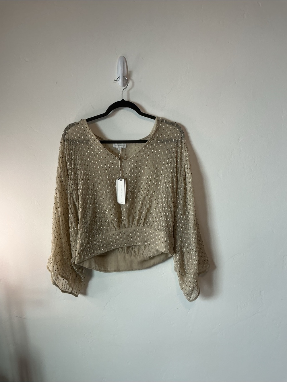 Lucky Brand Sheer Beige Metallic Dot Blouse